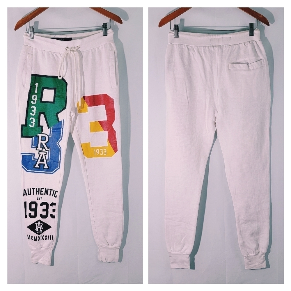 RED APE White Color Block Graphic Y2K Unisex Drawstring Elastic Jogger Size M